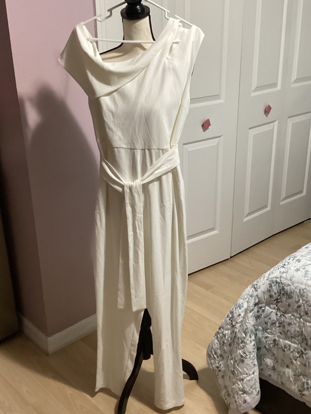 Lavish Alice Cream Straight Leg Jumpsuit with Draped Neck